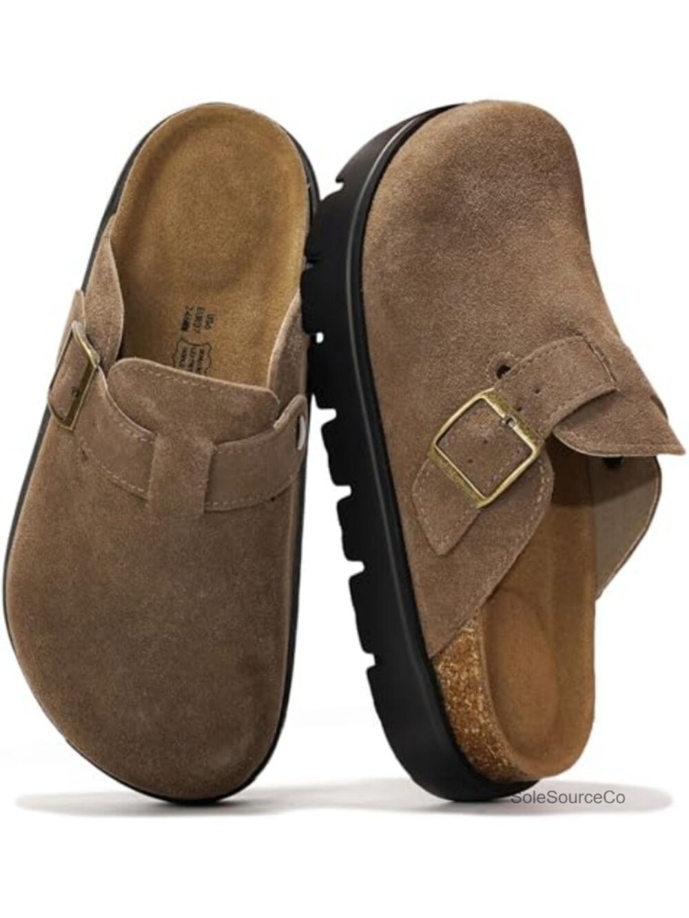 Genuine Leather Platform Clogs Cork Footbed Memory Foam Slip On Shoes